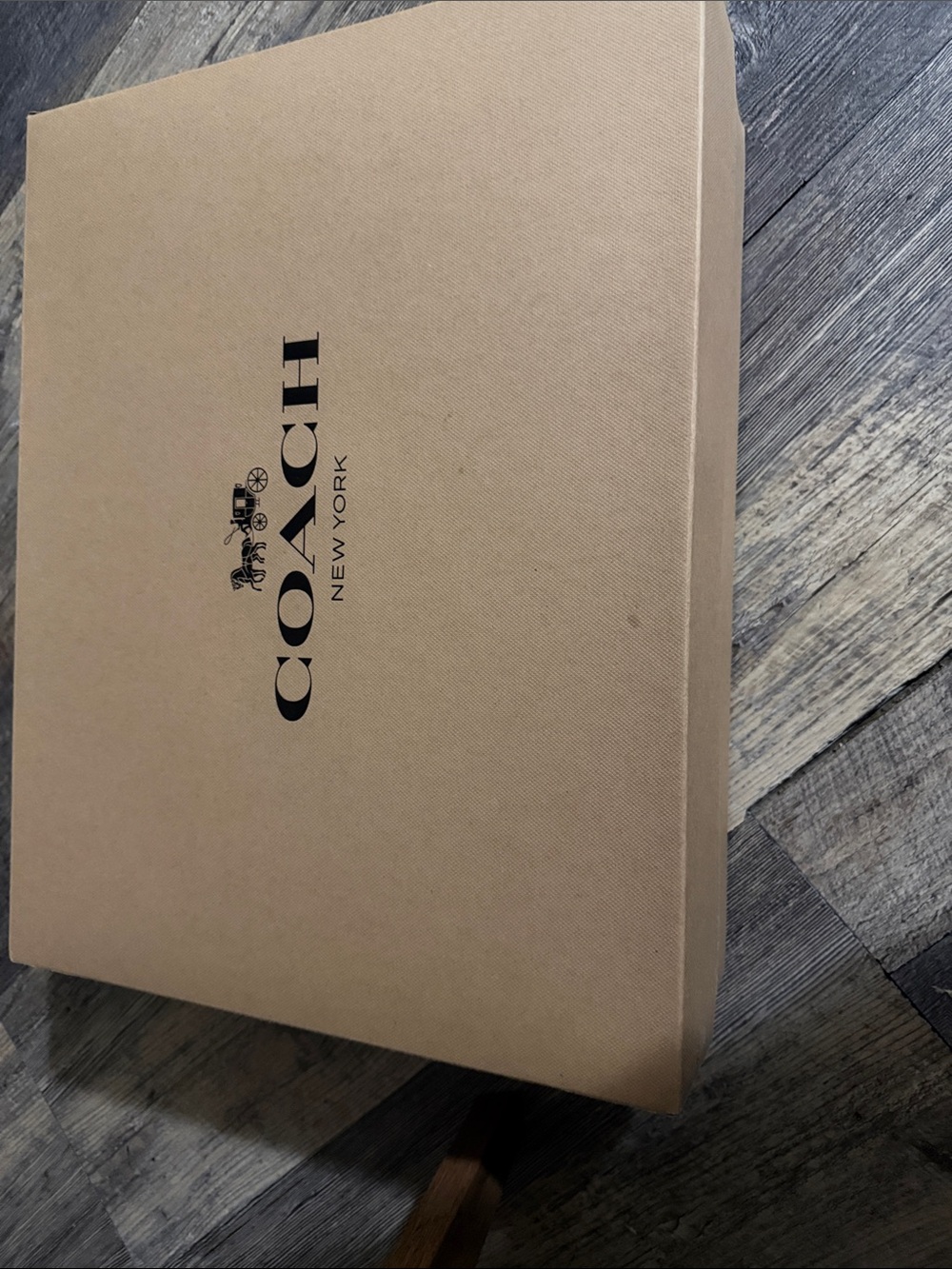 Large Coach Box in Light Tan with Black Logo